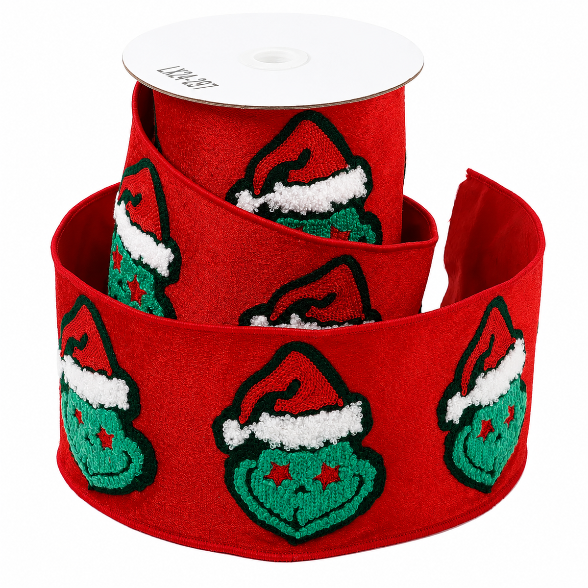 4" X 5 YDS RED VELVET GREEN MONSTER DUPION BACKED RIBBON