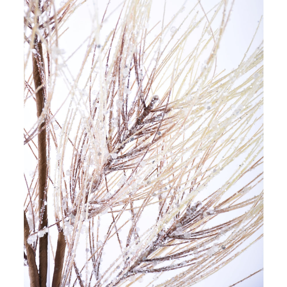 27IN Glitter Iced Pine Spray x5, Brown Cream
