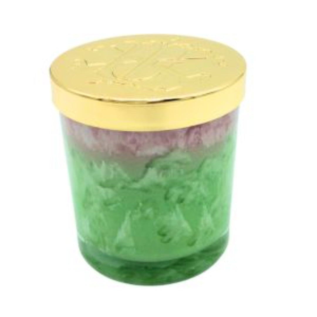 Green Apple 10 oz Lidded Candle in Pink/Green Glass