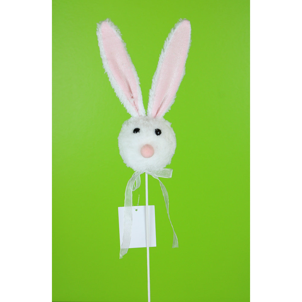18" EASTER BUNNY HEAD PICK W/RIBNPINK WHT