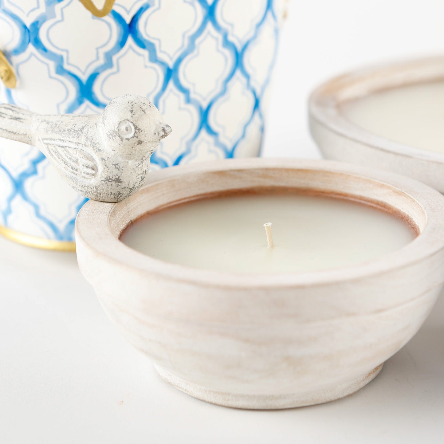 SMALL WHITEWASHED BIRD BATH BOWL 5" X 4"