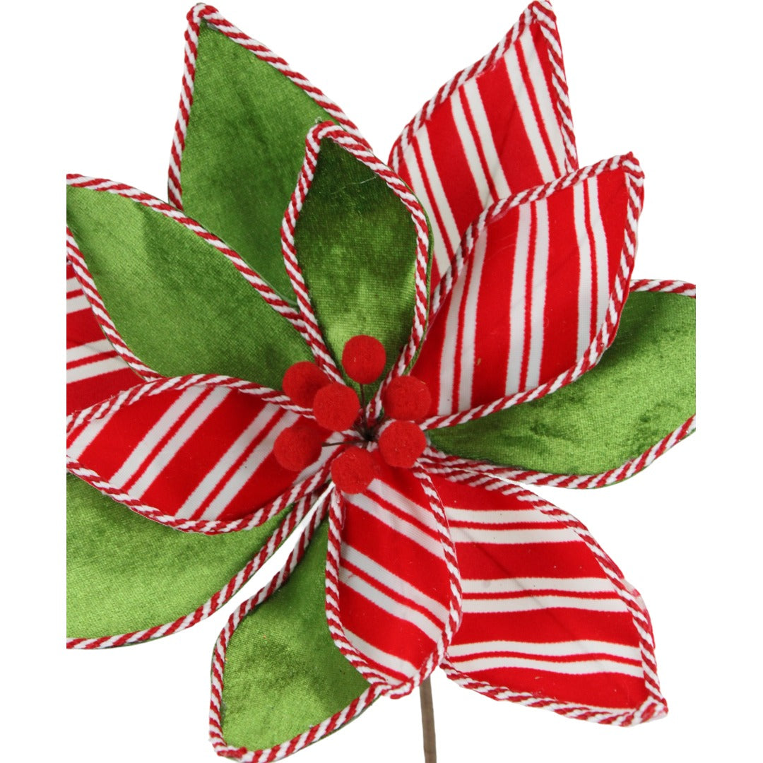 22IN Poinsettia Stem, Red White Green