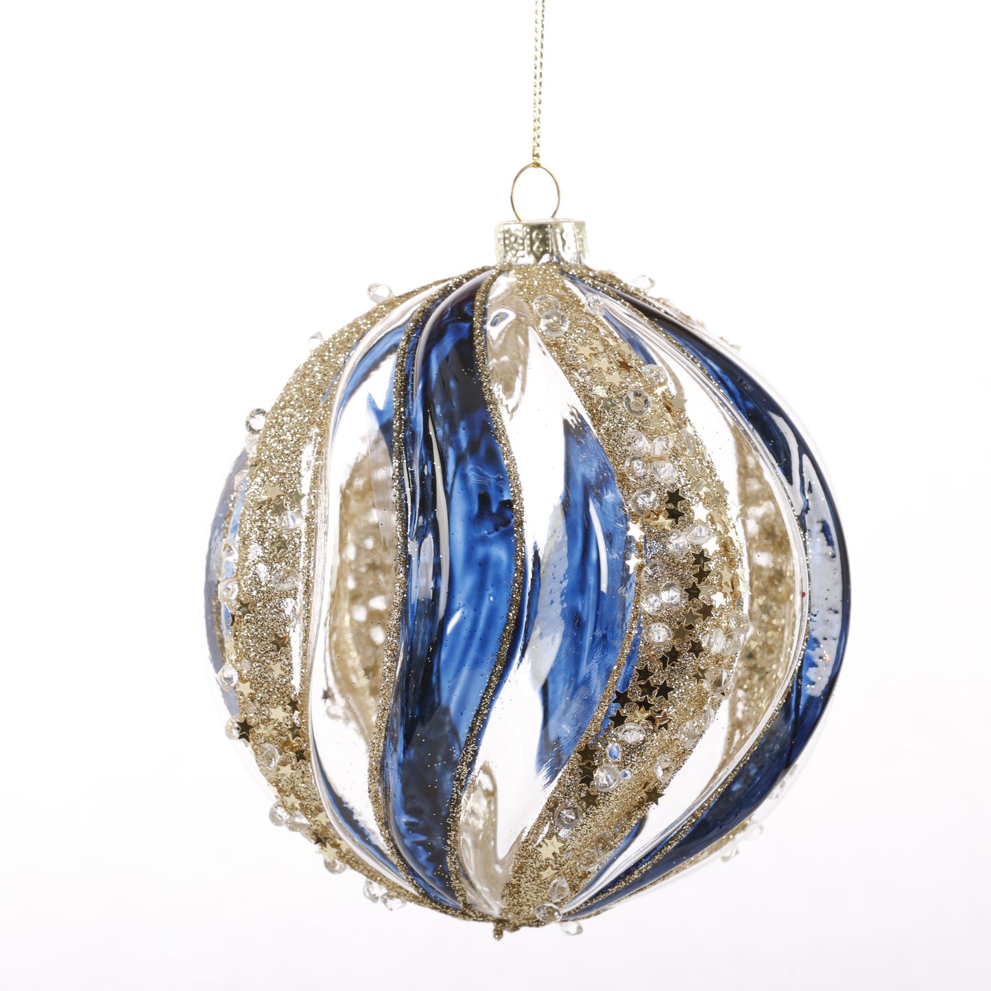 4.5" NAVY/GOLD GLASS BALL ORNAMENT