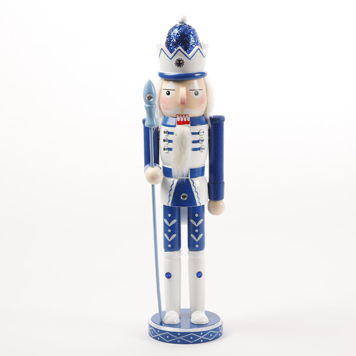15" BLUE/WHITE WOODEN NUTCRACKER