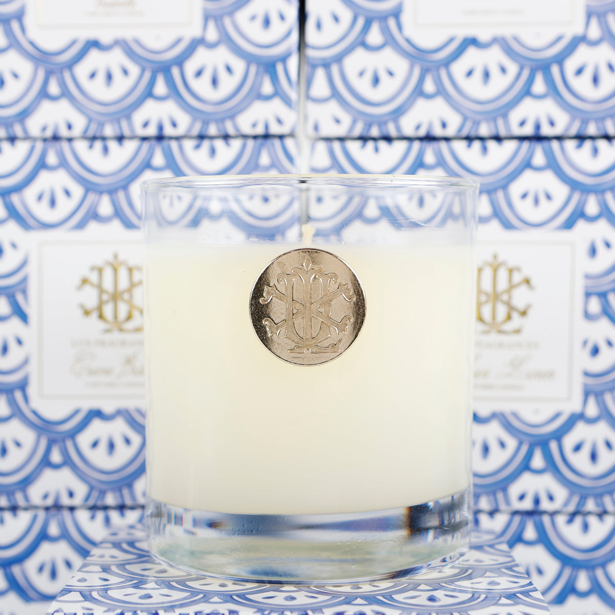 Veranda 8 oz Blue and White Designer Box Candle