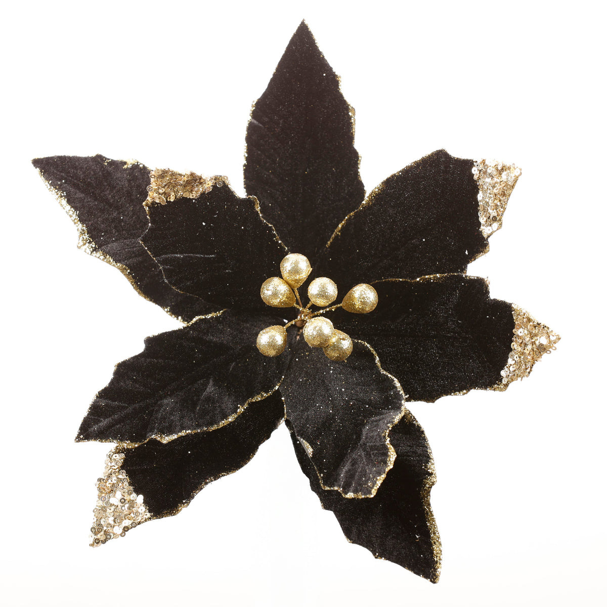 12" BLACK GOLD POINSETTA WITH CLIP