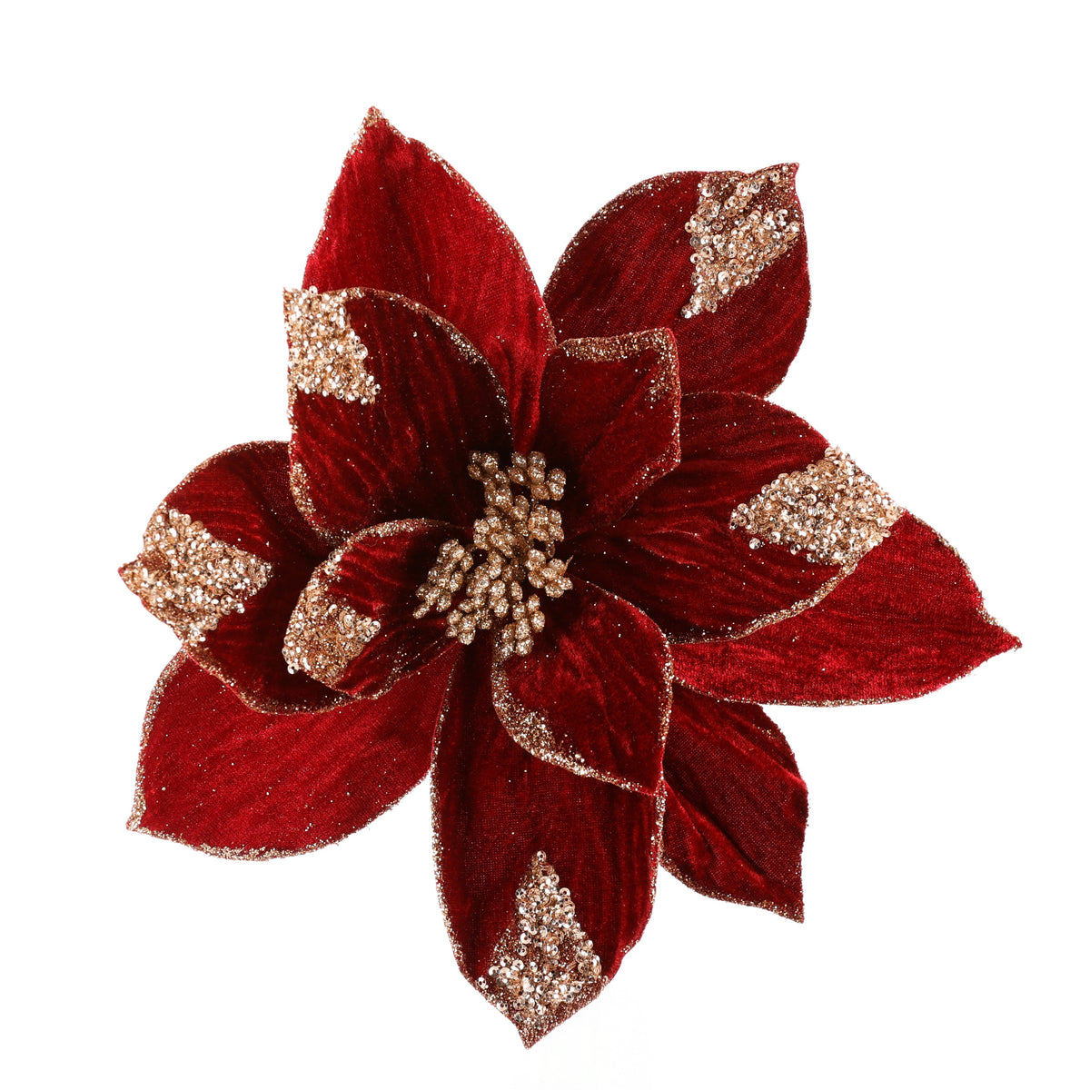 11" Burgundy POINSETTIA WITH CLIP