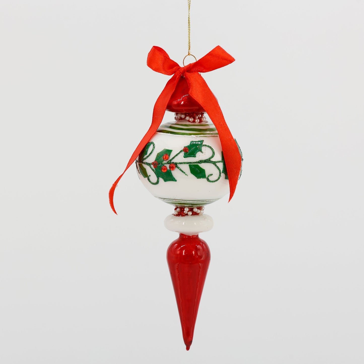 GLASS FINIAL Holly ORN STYLE C