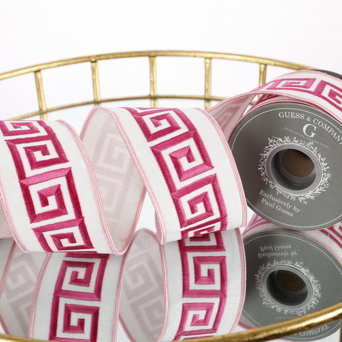 2.5" EMB ON WHITE DUPION WITH WHITE DUPION BACK RIBBON