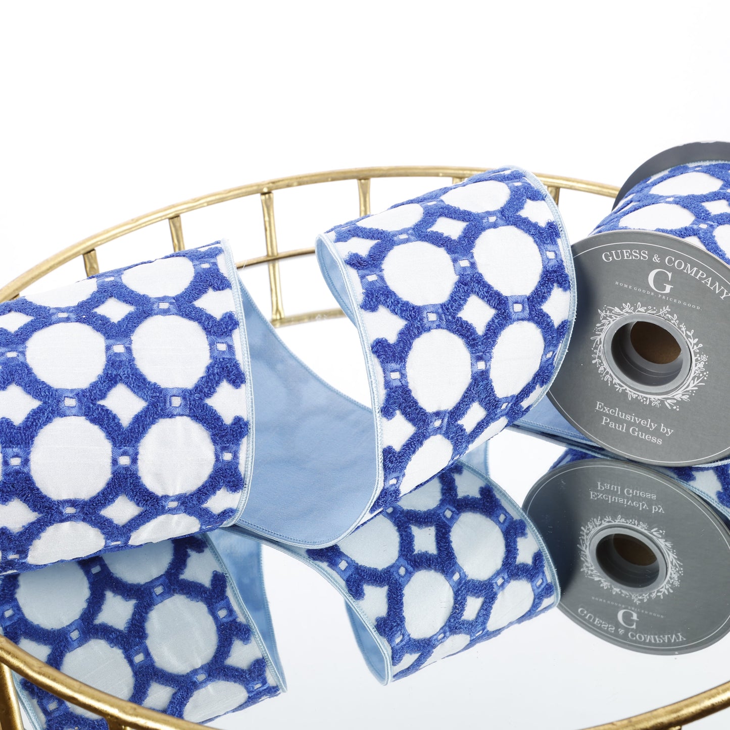 4" EMB ON WHITE DUPION WITH LT BLUE DUPION BACK