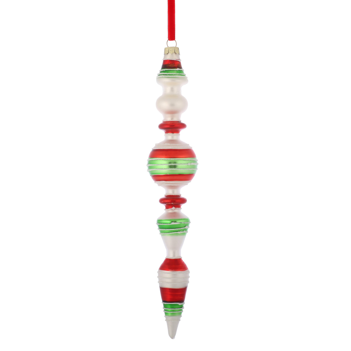 9.5 x 2", 11 x 1.8", 11 x 1.8" GLASS FINIAL RED/GRN/WHT ORNAMENT