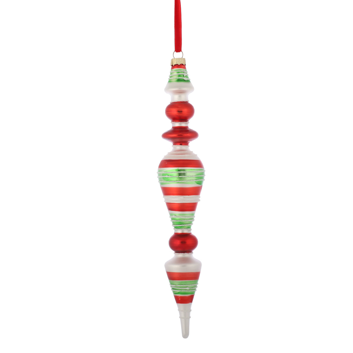 9.5 x 2", 11 x 1.8", 11 x 1.8" GLASS FINIAL RED/GRN/WHT ORNAMENT