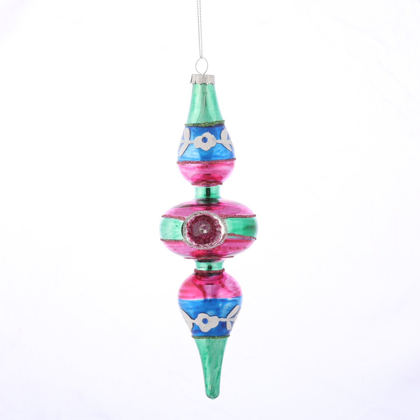 2.35" x 7" GLASS FINIAL ORNAMENT PINK CENTER