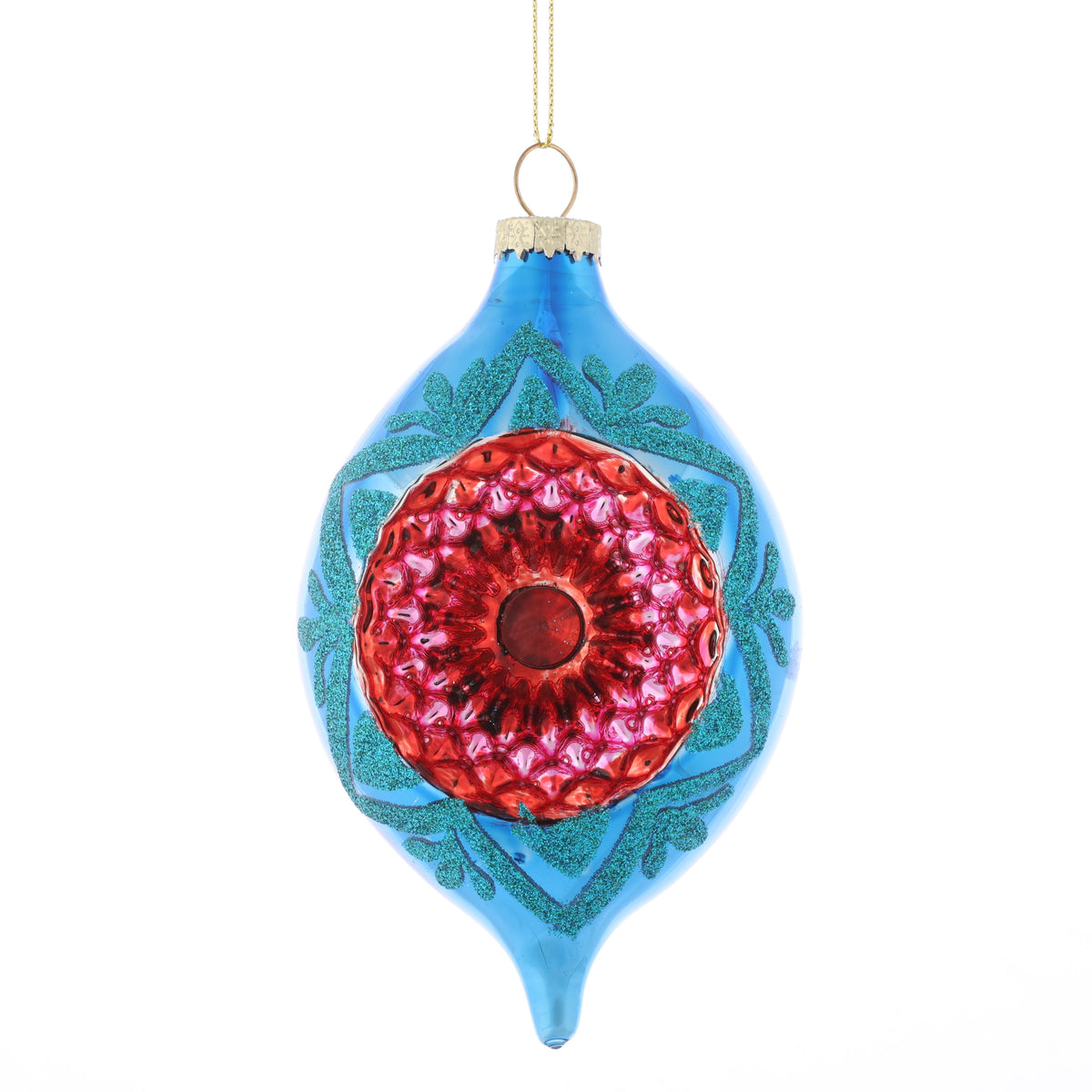 3.2"x 5" GLASS DOUBLE POINT ORNAMENT BLUE