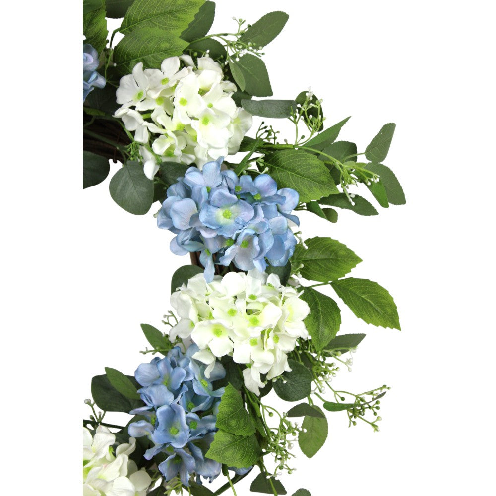 24" HYDRANGEA WREATH-WHT/BLU/GRN