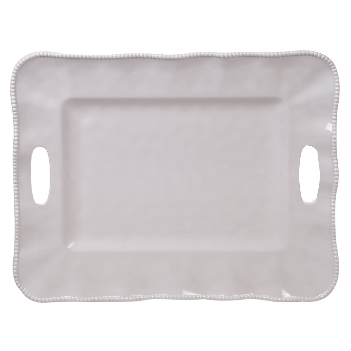 Perlette Cream Rectangular Tray w/Handles 19 in x 15 in