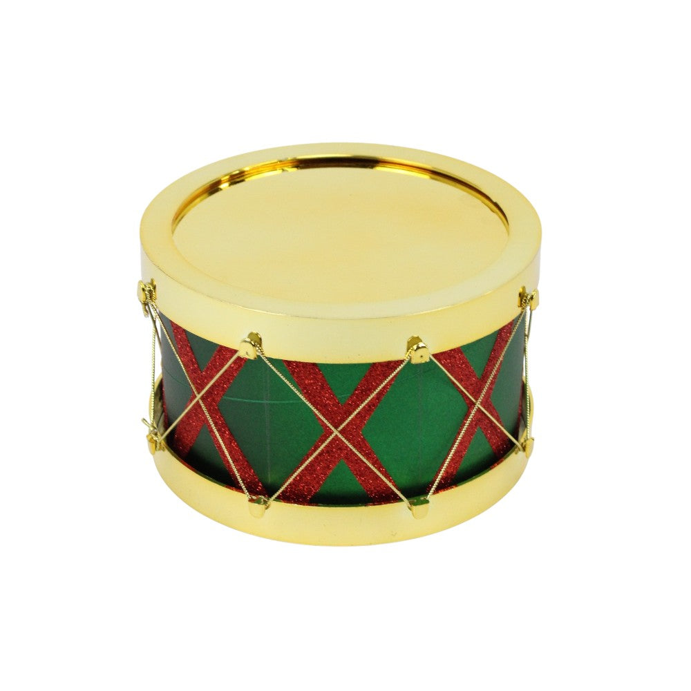 4.25x6.5IN Glitter Drum Decor, Red Green Gold