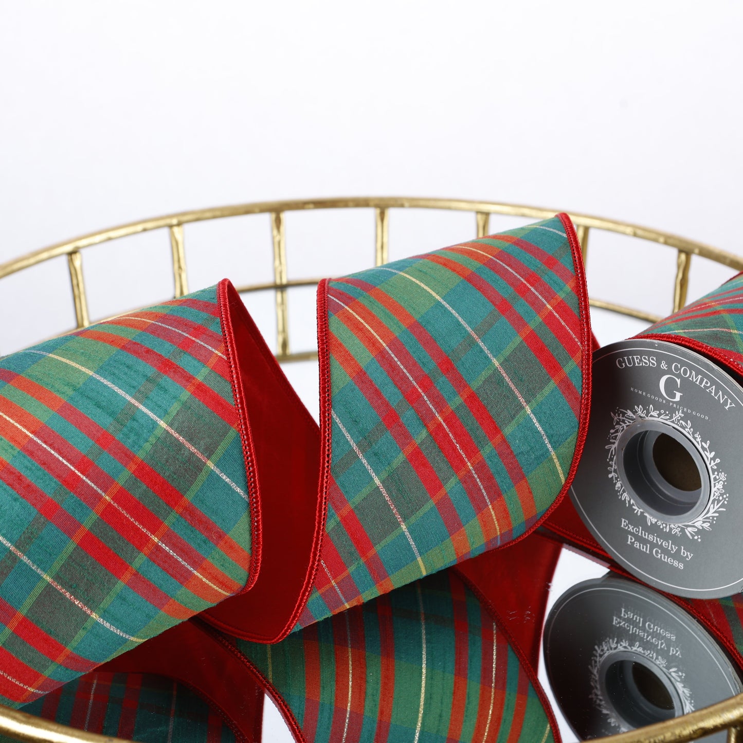 4" X 5 YD RED/GREEN PLAIN WITH RED DUPION BACK RIBBON