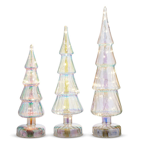 13.25" Lighted White Iridescent Glass Trees (MEDIUM)