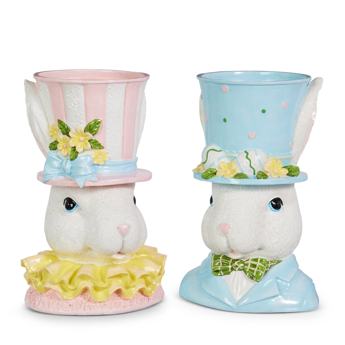 11.5" DAPPER BUNNY HEAD PLANTER-BLUE