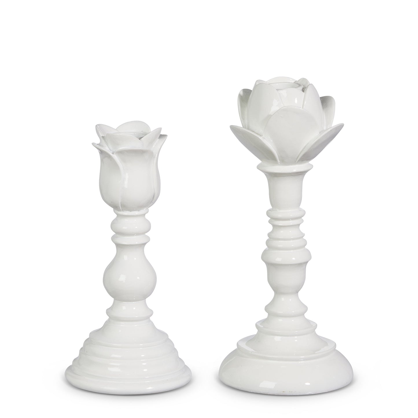 8" WHITE FLORAL CANDLE STICK