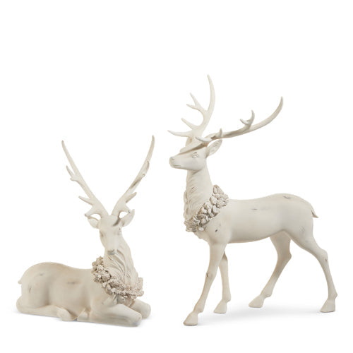 18" White Deer with Holly Wreath (LAYING DOWN)