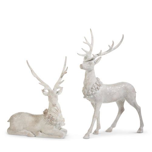 18.25" Iced Deer with Holly Wreath - LAYING ONLY