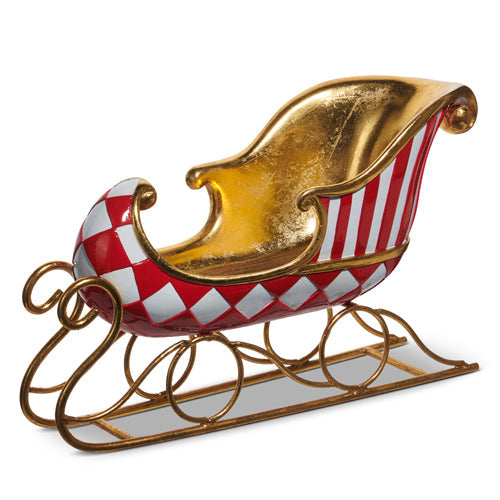14.5" Red Gold and White Patterned Sleigh