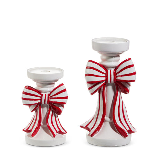 10" Red and White Stripe Bow Candle Holders (LARGE ONLY)