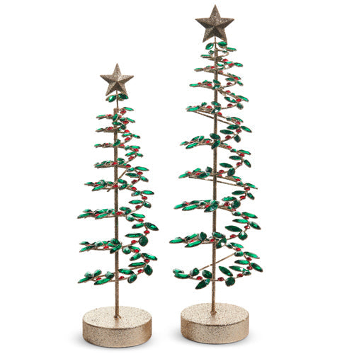 15.5" Red and Green Jeweled Spiral Trees-SMALL