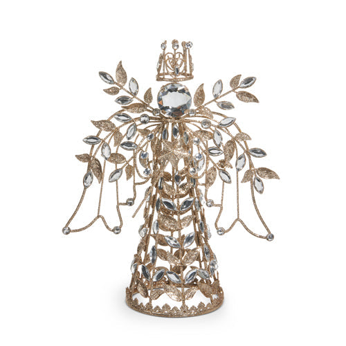 11" Champagne and Clear Jeweled Angel Tree Topper