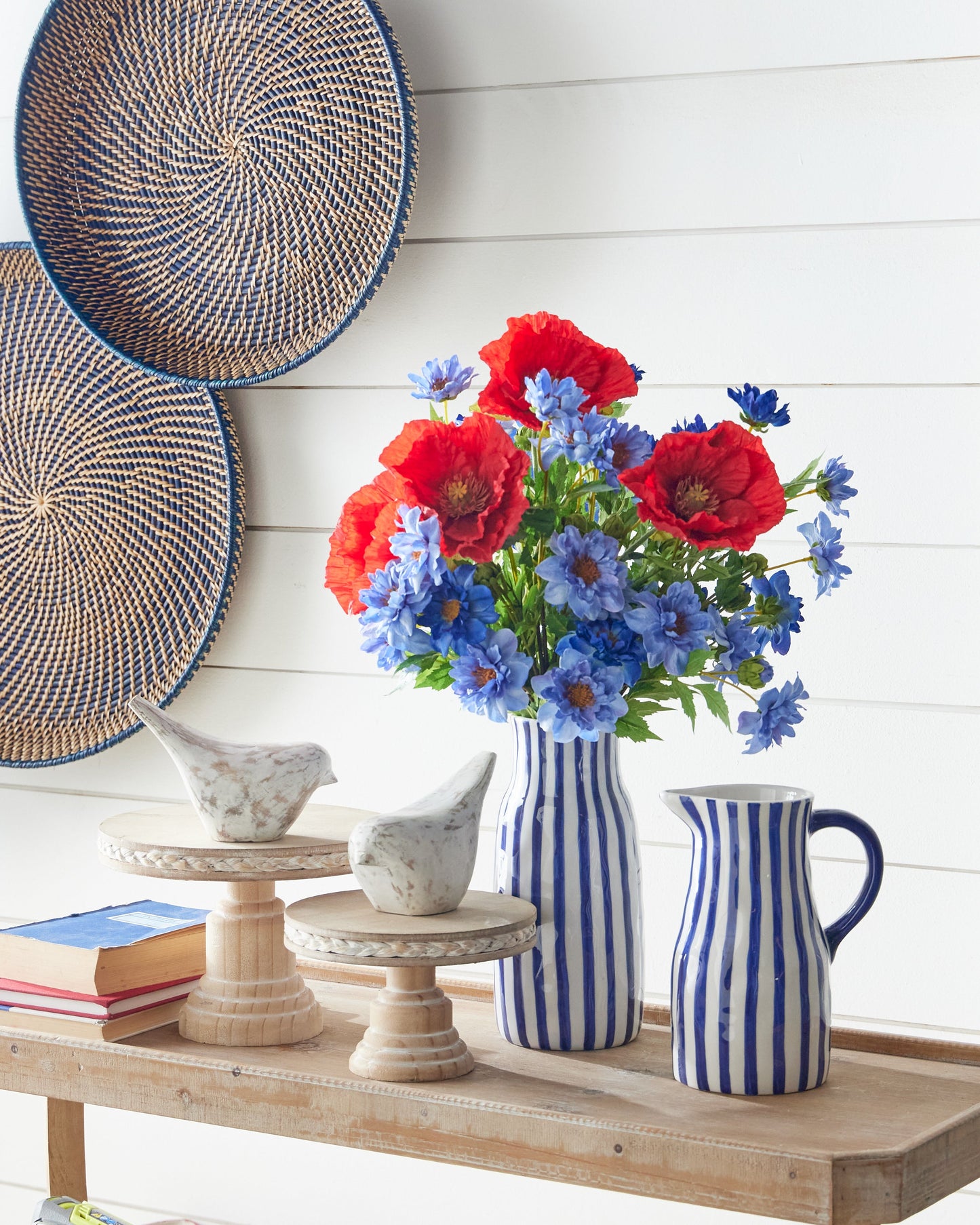 10.5" BLUE AND WHITE STRIPED VASE