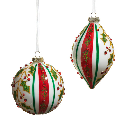 4" Holly Striped Ornament - ROUND ONLY