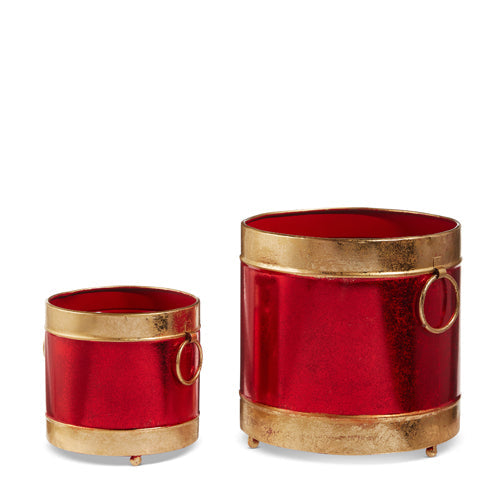 7.5" D X7.5" H Red and Gold Metal Container (LARGE ONLY)