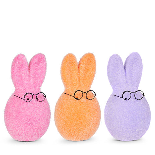 8" Sherbet Flocked Bunny Head with Glasses-Coral Only