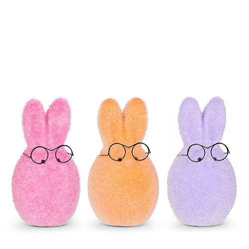 6" Sherbet Flocked Bunny Head with Glasses-Purple Only