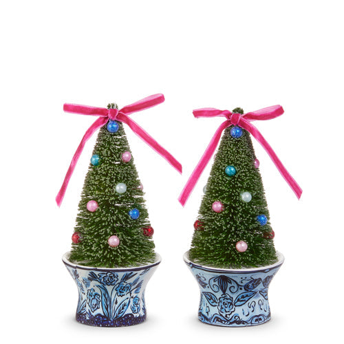 6" Bottle Brush Trees in Chinoiserie Pot Ornament (LEFT ONLY)