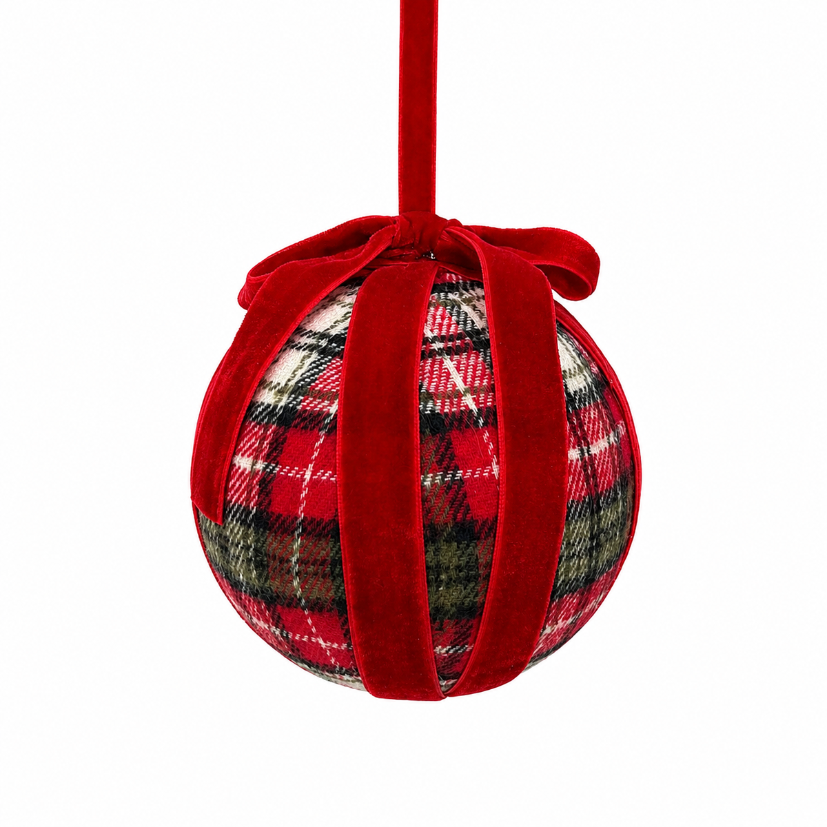 4.75" Plaid Ball with red velvet bow