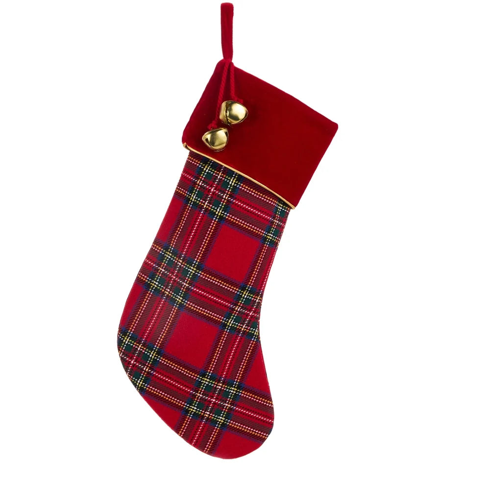 20" Red Plaid Stocking with Bells