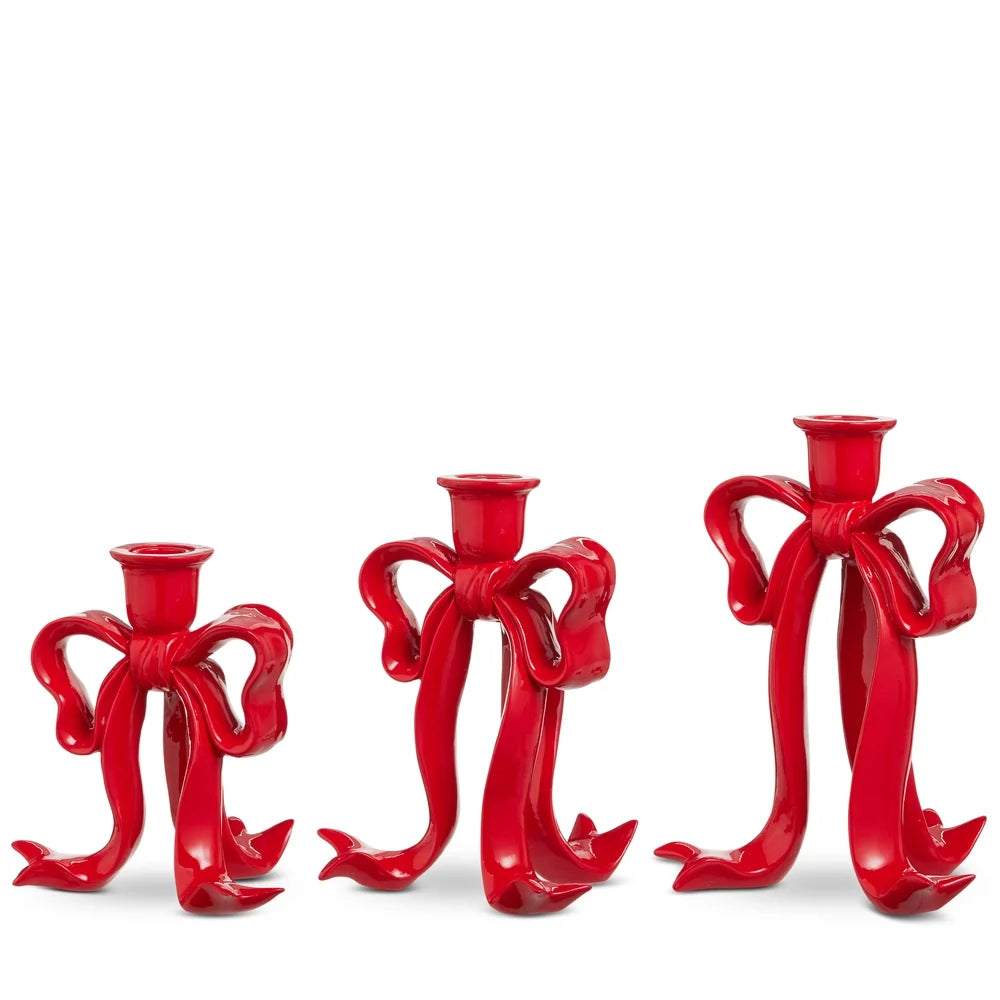 8" Red Bow Candlesticks (MEDIUM ONLY)
