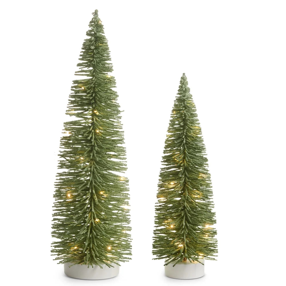 20" Green Flocked Lighted Bottle Brush Trees (SMALL ONLY)