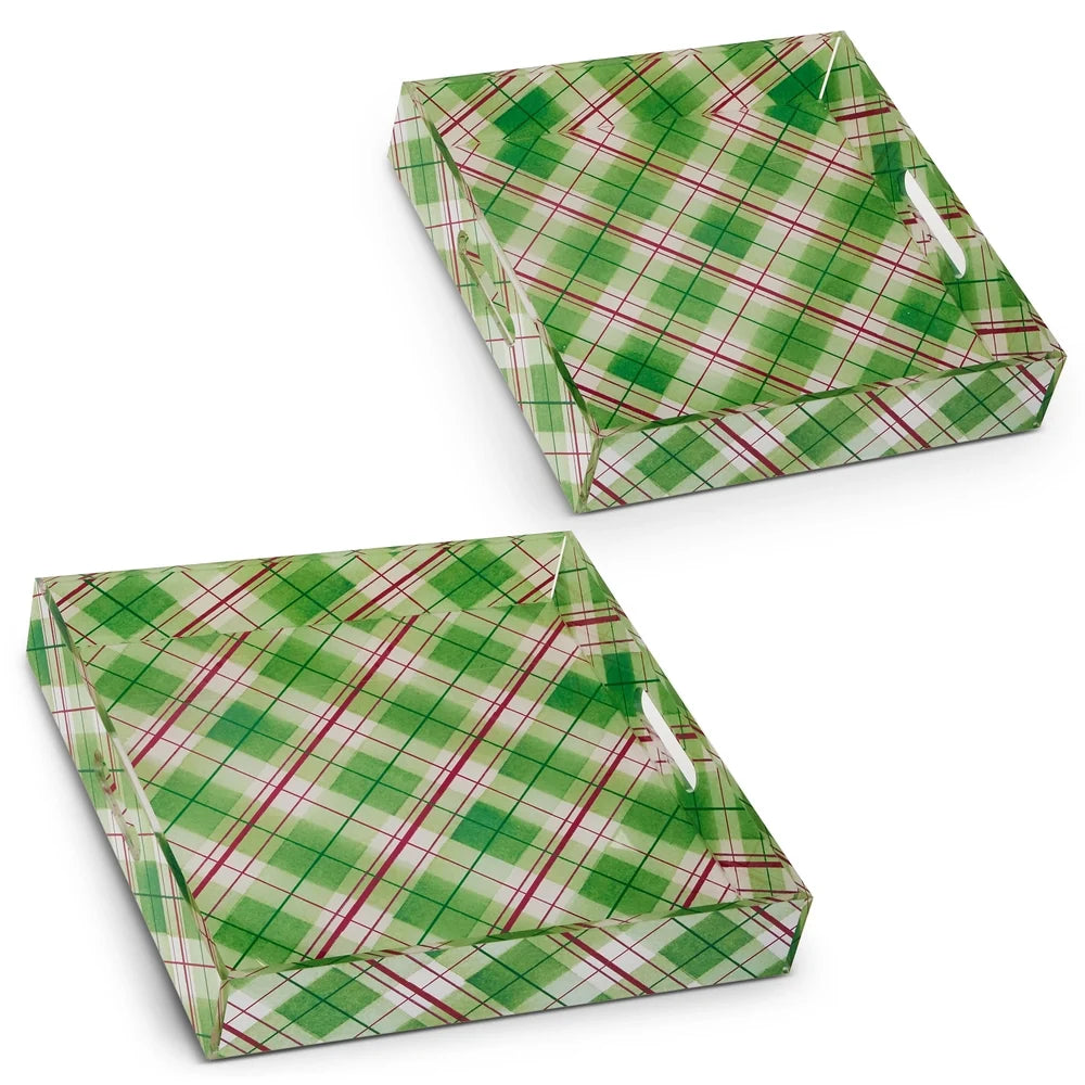 14" Sage Plaid Trays (LARGE ONLY) SHIPS 9/1/2026