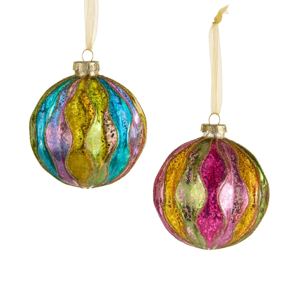 4" ANTIQUED GLITTER BALL ORNAMENT (LEFT ONLY)