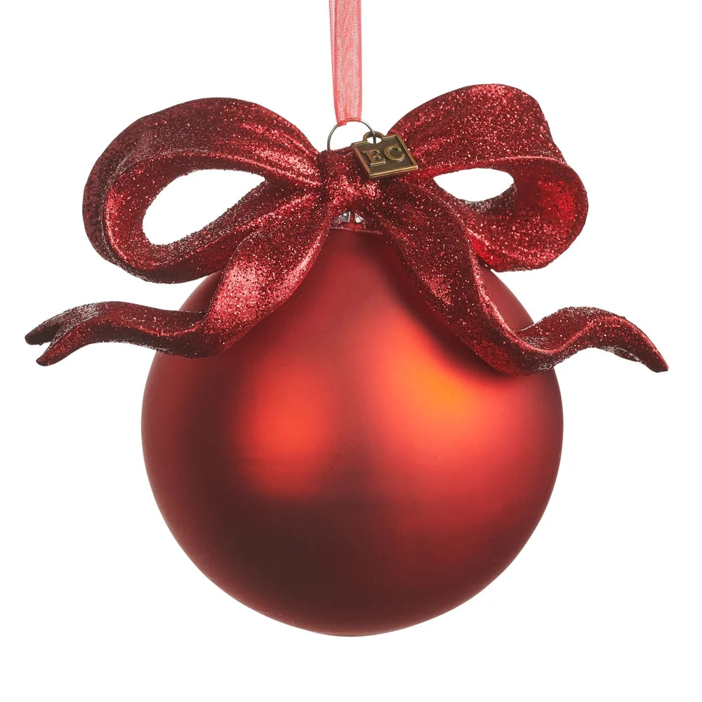 EC 5.5" Red Ribbon Ball Ornament