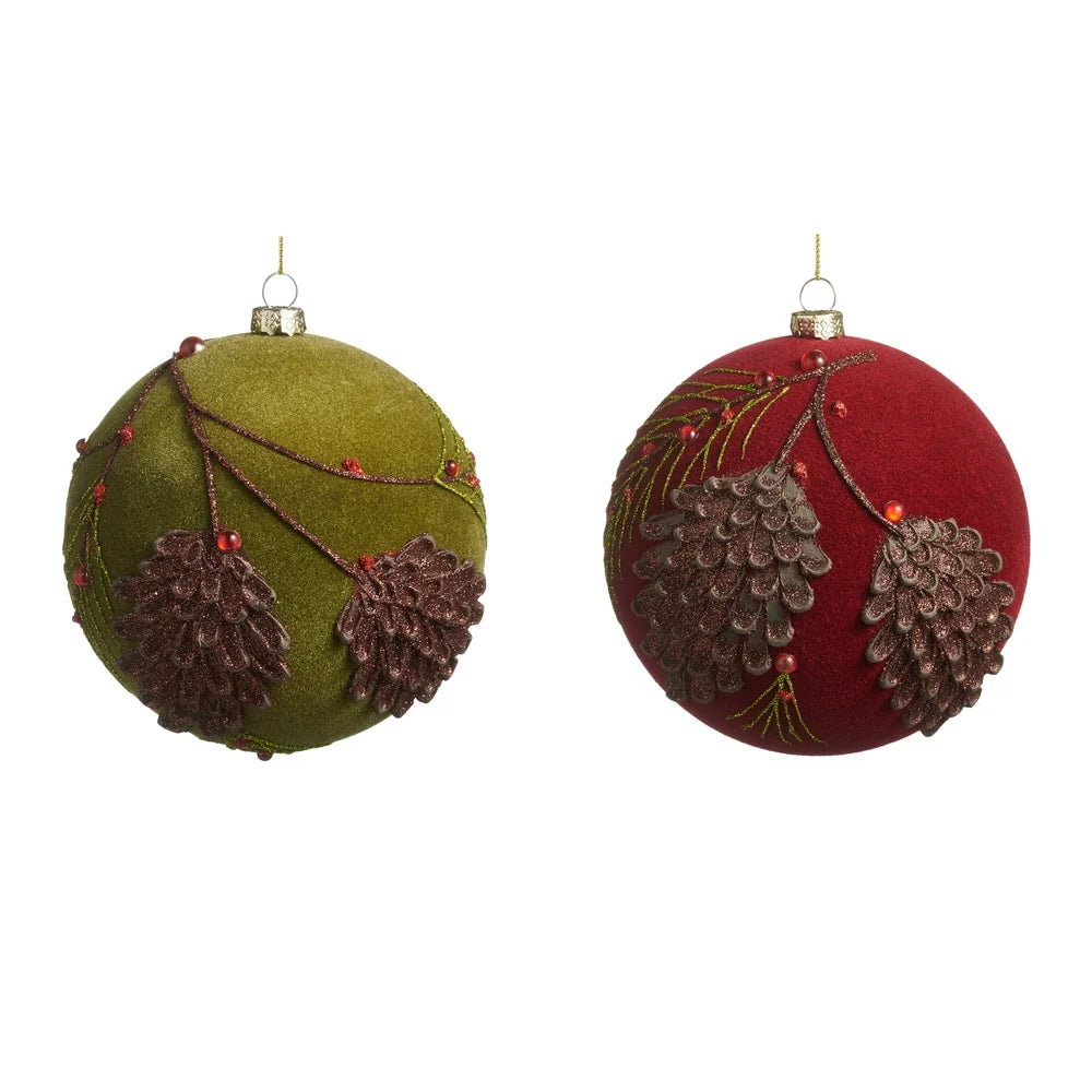 5" Flocked Glitter Pinecone Ball Ornament (RED ONLY)
