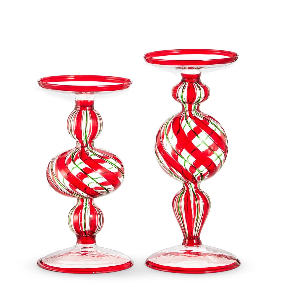 9" Red and Green Stripe Candle Holders (LARGE ONLY) SHIPS 9/1/2026