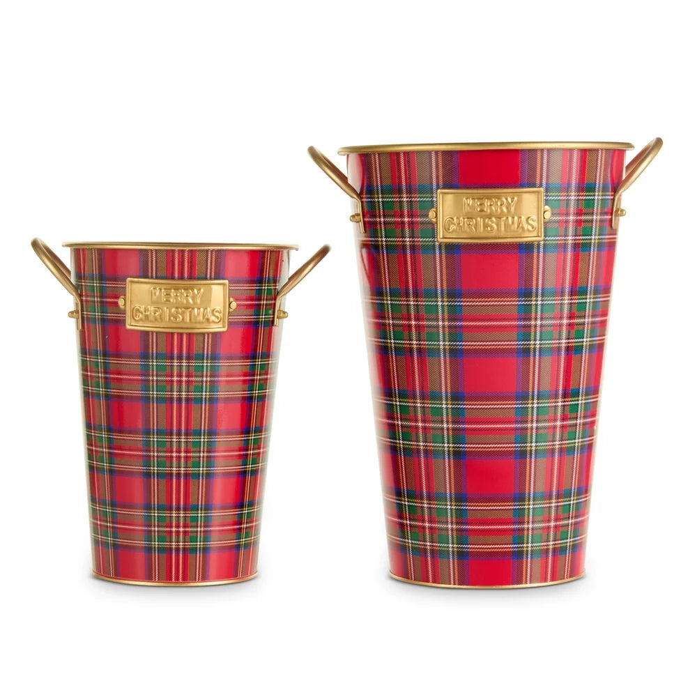 10.5" Red, Green and Gold Plaid Bucket Decor (SMALL ONLY)