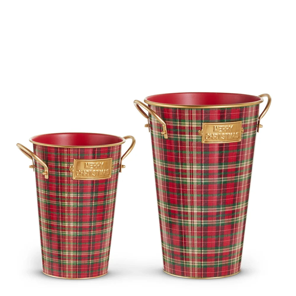 13" Red, Green and Gold Plaid Bucket Decor (LARGE ONLY)