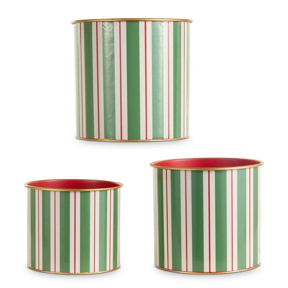 11" Yuletide Stripes Decorative Buckets (LARGE ONLY)