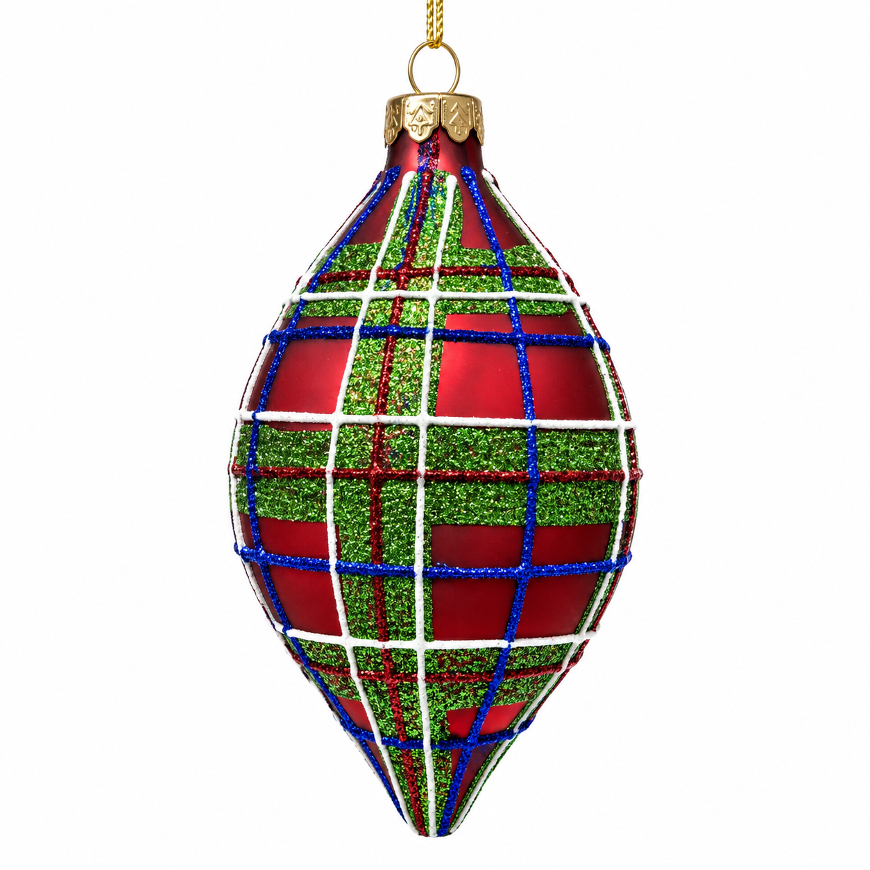 4" Diameter Red Glass Plaid Ornament. -Double Point